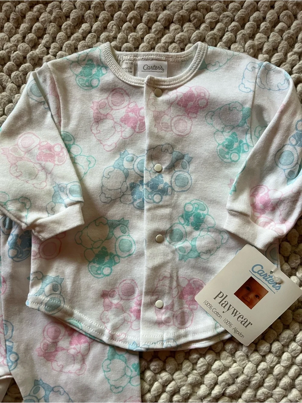 VINTAGE NOS Carter's Baby Playwear Two-Piece Pajama Set in Pastel Pink & Teal
